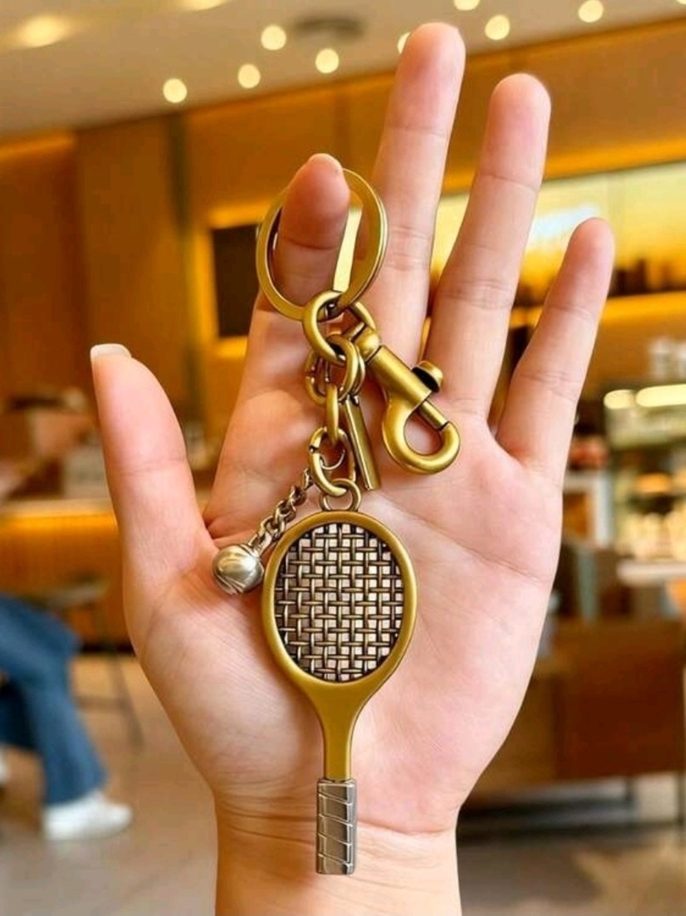 Gold Tennis Racket Key & Card Holder Charm